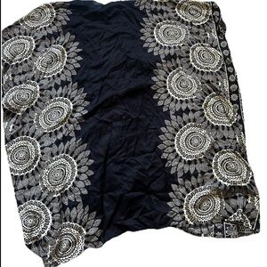 Black Circle-Print Skater Kimono with Cream Mandala Design